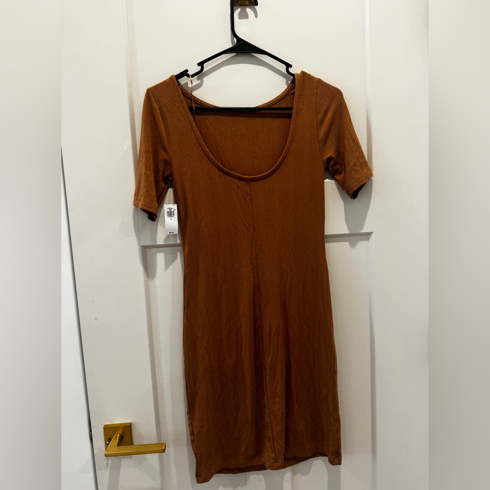 Brown Short Sleeve Dress XS bodycon women’s nwt 91% rayon old navy
